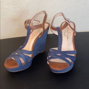 Jessica Simpson Denim Wedge Heel Sandals